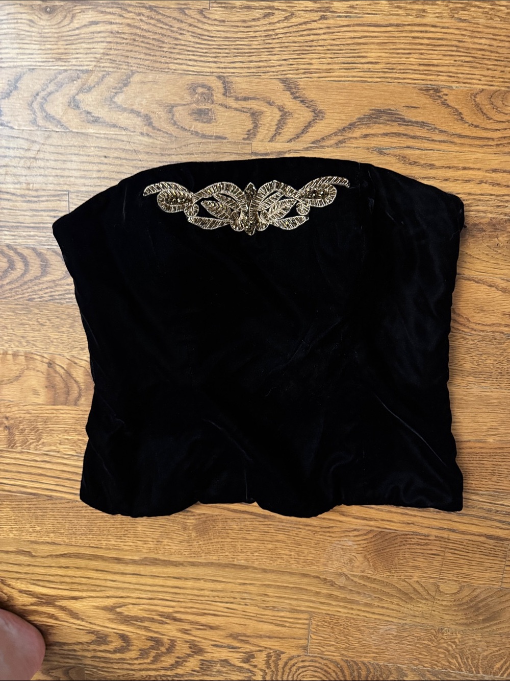 Lauren Ralph Lauren Black Velvet Strapless Bustier with Gold Embellishment size